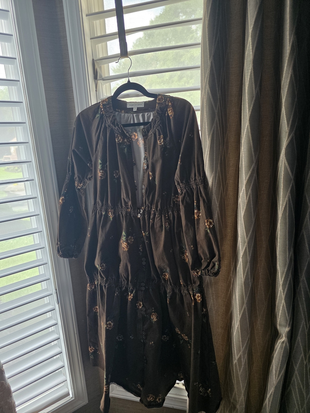 Pamela Love Brown Floral Tiered Midi Dress